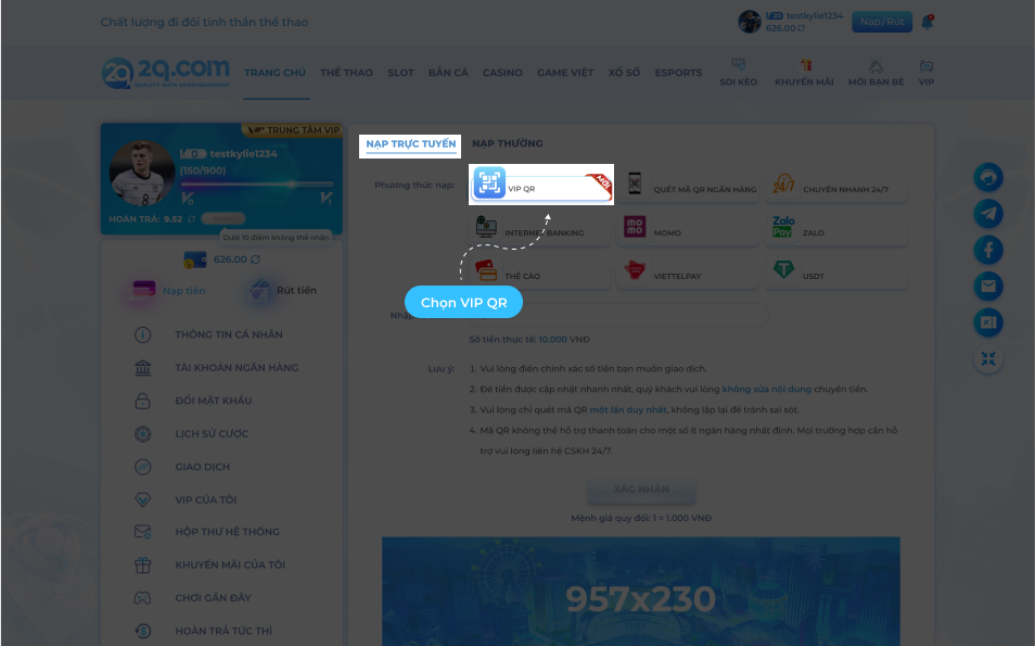 Bước 1 Nạp Tiền 2Q